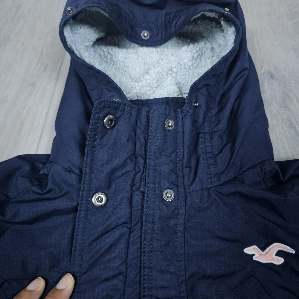 Hollister California All Weather Jacket Womens Small Blue Full Zip Sherpa Hoodie